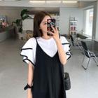 Petal-sleeve Contrast-trim T-shirt