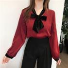 Bow Accent V-neck Blouse