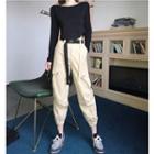 Crop T-shirt / High-waist Jogger Pants With Belt