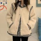 Plaid Panel Long-sleeve Top / Fleece Pocket-detail Vest