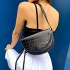 Flap Croc-grain / Zebra-pattern Shoulder Bag