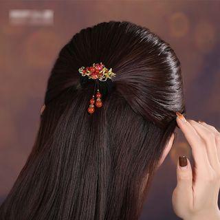 Retro Bead Hair Tie Black & Gold & Red - One Size