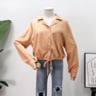 Drawstring-hem Lapel Light Shirt
