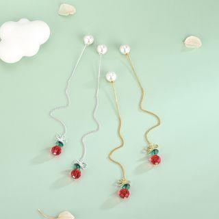 925 Sterling Silver Faux Crystal Fruit Faux Pearl Dangle Earring