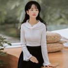 Tie-neck Long Bell-sleeve Knit Top