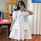 Short-sleeve Plain Shirt Dress White - One Size