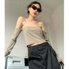 Long-sleeve Off-shoulder Cropped Top / Mid-waist Loose-fit Pants