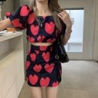 Short-sleeve Heart Top / A-line Skirt