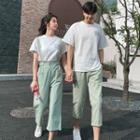 Couple Matching Lettering Short-sleeve T-shirt / Crop Pants / Suspender Pants