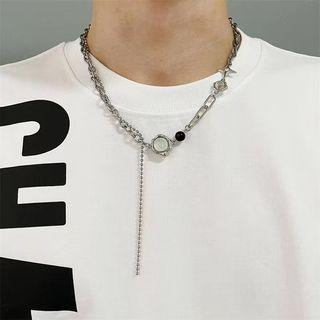 Faux Crystal Pendant Stainless Steel Choker Choker - Silver - One Size