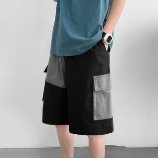 Color-block Cargo Straight Cut Shorts