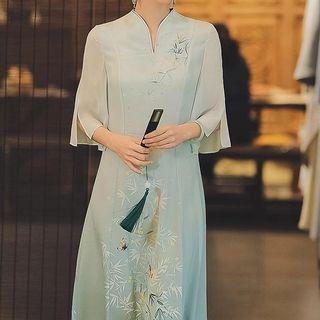Traditional Chinese Slit-sleeve Floral Top