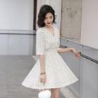 Dotted Elbow-sleeve A-line Mini Dress