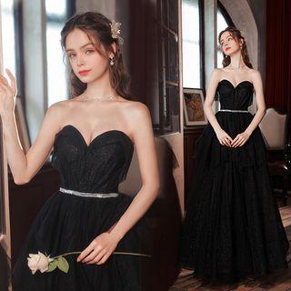 Strapless Rhinestone Trim Evening Gown