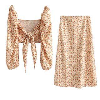 Floral Print Cropped Blouse / Midi Skirt / Set
