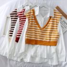 Set: Loose-fit Shirt + Striped Knit Vest