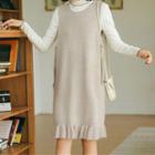 Sleeveless Ruffle-hem Midi Knit Dress
