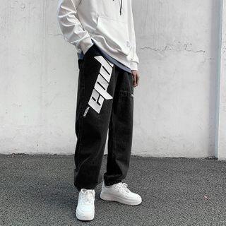 High-waist Drawstring Letter Print Jeans