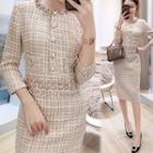 3/4-sleeve Tweed Midi Dress