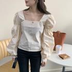 Square-neck Puff-sleeve Cropped Shirt