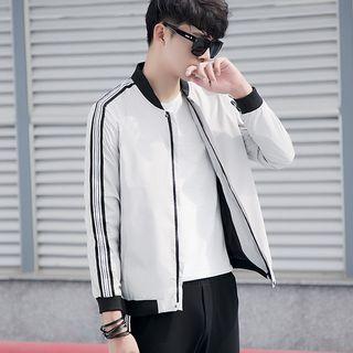 Striped-trim Zip-up Bomber Jacket