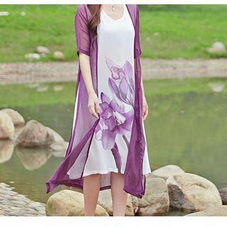 Set: Print Sleeveless Dress + Short Sleeve Light Jacket