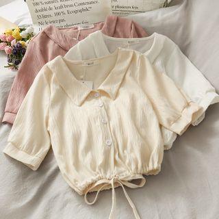 Embossed Tie-hem Crop Shirt In 6 Colors