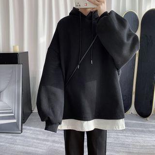 Letter Embroidered Mock Two-piece Hoodie