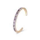 Fashion Plated Champagne Gold Open Bangle With Purple Cubic Zircon Champagne - One Size