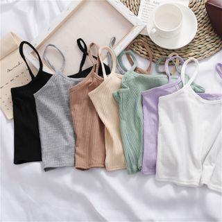 Plain Cropped Ribbed Cropped Camisole Top