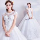 Embroidered Cap-sleeve A-line Wedding Dress