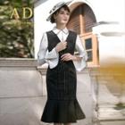 Contrast Trim Blouse / Sleeveless Ruffle Dress