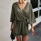 3/4-sleeve V-neck Lace Trim Romper