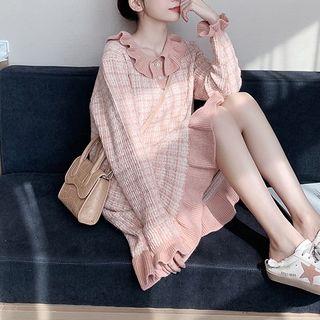 Ruffled Tweed Plaid Knit Dress