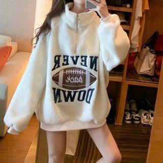 Long-sleeve Half-zip Embroidered Fleece Sweatshirt