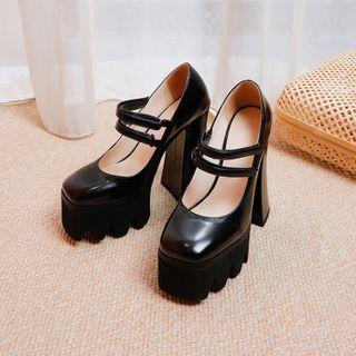 Double Strap Platform Chunky Heel Mary Jane Pumps