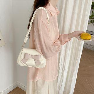 Ribbon Faux Leather Shoulder Bag Off-white - One Size