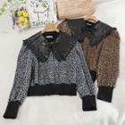 Faux Leather Collar Leopard Print Pullover