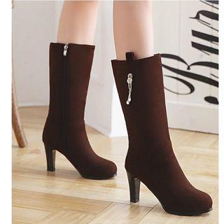 Embellished Chunky-heel Mid-calf Boots