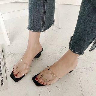 Studded Transparent Block Heel Slide Sandals
