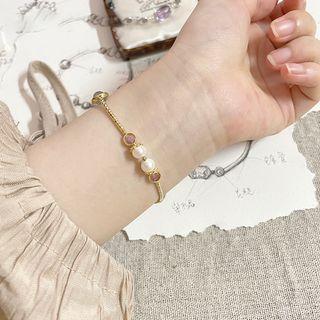 Faux Crystal Alloy Bangle Gold - One Size