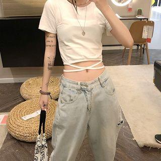 Tied Rope Slim-fit Short Sleeve Top