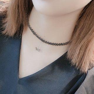 Rhinestone Choker Butterfly - Black - One Size
