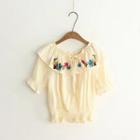Drawstring Ruffle Embroidery Top
