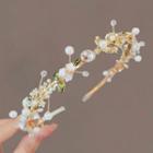 Flower Faux Crystal Faux Pearl Alloy Headband Ly2658 - Headband - White & Gold - One Size