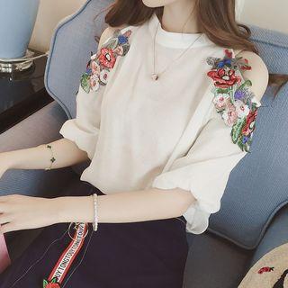 Set: Cutout Embroidered Top + Skirt