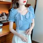 Puff-sleeve Square Neck Ribbon Top