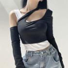 Long-sleeve Mock-two Piece Cropped T-shirt