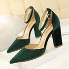 Chunky Heel Ankle Strap Pointed Pumps
