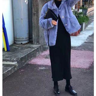 Long Sleeve High Neck Knit Dress / Oversized Fleece Jacket